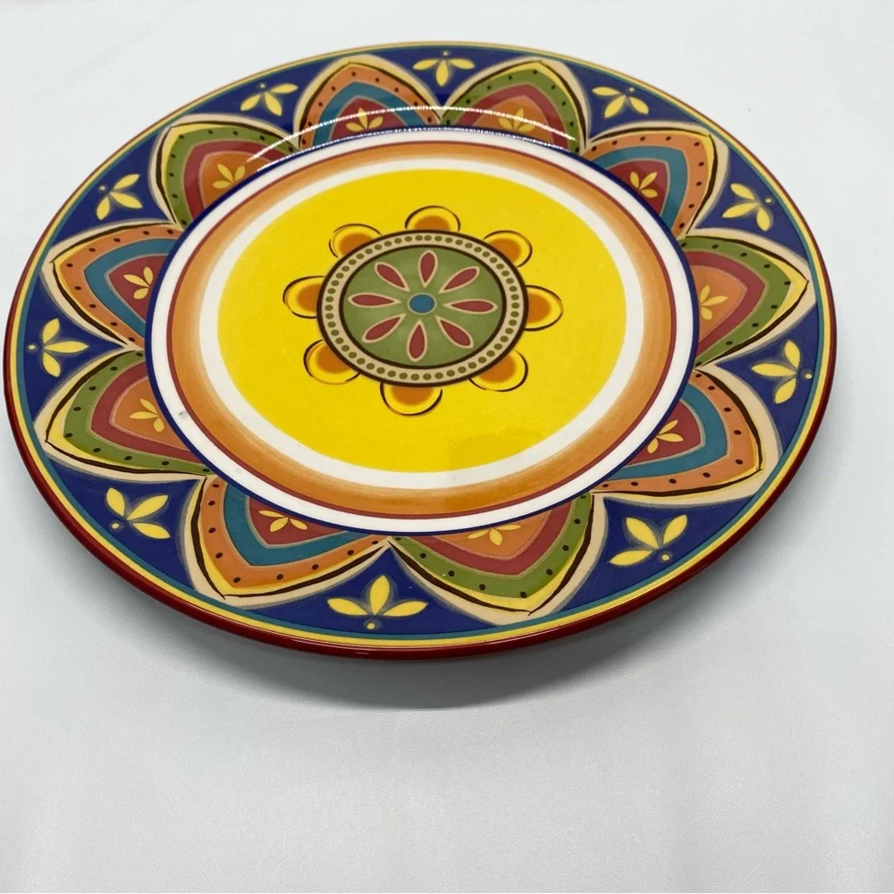 Pier 1 Mexicali Print Dinner Plate Multicolored Stoneware Contemporary READ